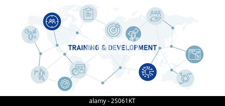 Training and Development employee education improvement career corporate learning to gain competency in jobs experience design header background with Stock Vector
