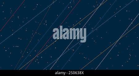 Vector Pattern - Colorful Slanted Lines, Stripes and Random Starlike Dots on a Dark Background - Minimalist Wide Scale Texture Design Stock Vector