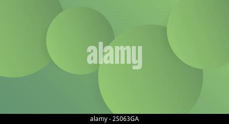 Abstract Geometric Green Colored Background - Overlapping Lit Large Circles Pattern with 3D Effect - Wide Scale Vector Illustration, Multi Purpose Tem Stock Vector