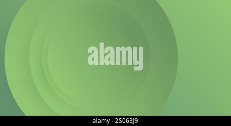 Abstract Round Geometric Green Colored Background - Overlapping Lit Large Circles Pattern with 3D Effect - Wide Scale Vector Illustration, Multi Purpo Stock Vector