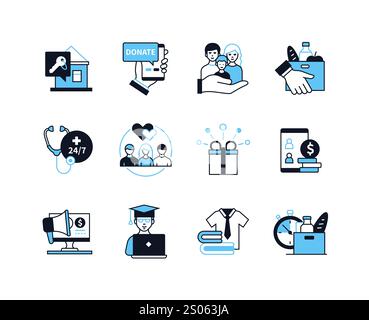Helping the needy and charity - line design style icons set Stock Vector