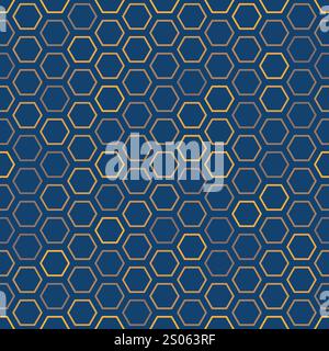 Golden and Blue Wallpaper, Background or Cover Design for Your Business Hexagonal Grid Pattern, Abstract Geometric Texture - Base for Websites, Placar Stock Vector