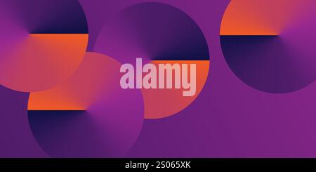 Dark Colorful Futuristic Conical Gradient Background - Retro Style Colors, Circular Overlapping Round Gradient Geometric Shapes Composition - Wide Sca Stock Vector