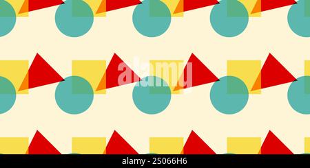 Geometric Shapes, Objects Pattern with Riso Print Effect - Graphic Element for Fabric, Textile, Clothing, Wrapping Paper, Wallpaper, Poster - Vector G Stock Vector