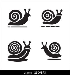 four simple black silhouette of snails with vector eps illustration on a white background high-quality fully editable file Stock Vector