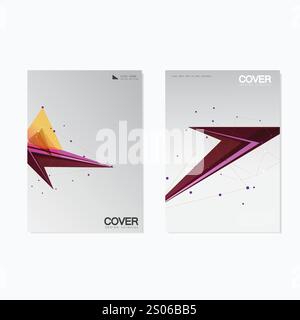 Brochure cover template. Annual report book, magazine poster in A4 with polygonal object. Lines dots triangle. Stock Vector