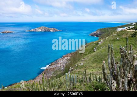 Blue water of the Atlantic Ocean around the rocky coast near Cabo Frio, State of Rio de Janeiro, Brazil. Stock Photo