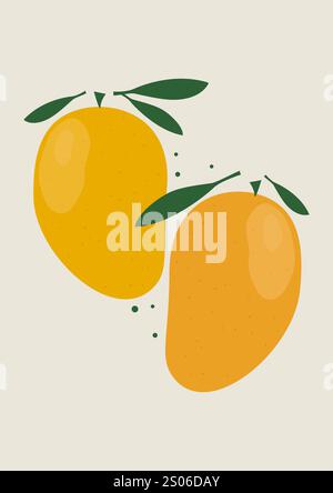 Aesthetic mango cartoon illustration poster. Abstract sweet fruits vector. Trendy wall art design Stock Vector