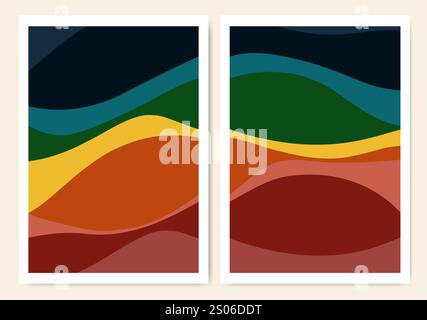 Abstract mid century posters with geometric shapes. Modern liquid boho minimalist art collection Stock Vector