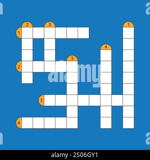 Empty crossword illustration. Crossword puzzle icon on blue background. Flat design. Vector Stock Vector