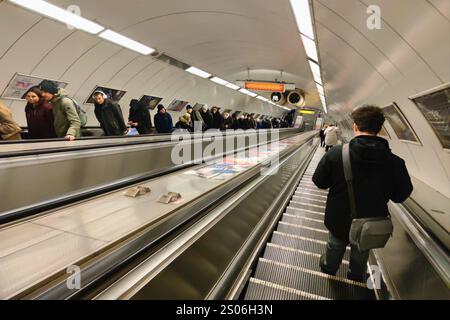 Long escalator in the subway at metro station Deák Ferenc tér in Budapest, Hungary Stock Photo