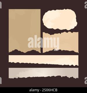 Torn vintage paper mockup. Template of retro scrap empty paper sheet. Set of grungy parchment. Vector Stock Vector