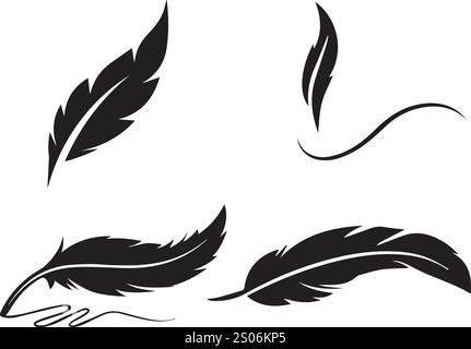 feather pen, pen, ink, feather drawing designs Stock Vector