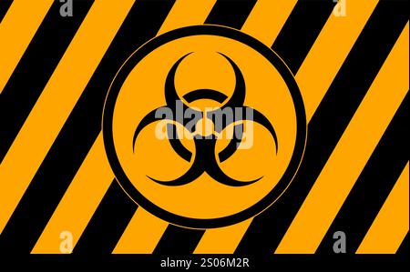 Full-frame yellow and black striped design with a biohazard symbol in a circle. Stock Vector