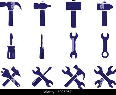 vector hand repair tools, spare parts tools drawing design Stock Vector