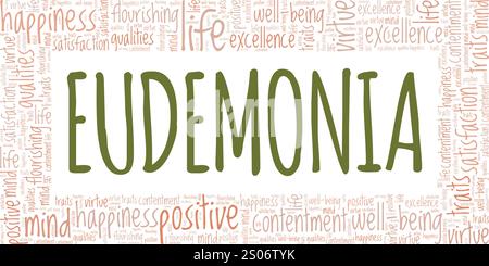 Eudemonia word cloud conceptual design isolated on white background. Stock Vector