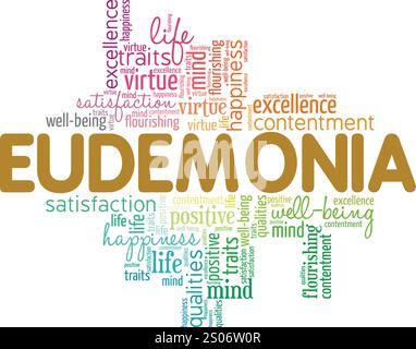 Eudemonia word cloud conceptual design isolated on white background. Stock Vector