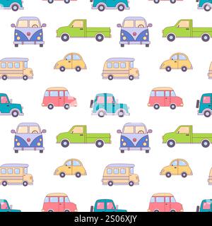 Cute cars cartoon pattern design, Childish background Stock Vector