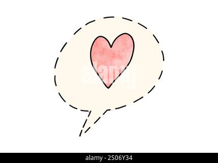 Hand drawn doodle of heart in a speech bubble, vector illustration. Stock Vector