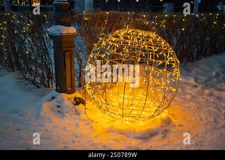 New year big ball of lights on the street; New year, Christmas. Stock Photo