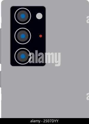 Triple Lens Camera on smart phone. Silver color. Vector illustration. Stock Vector