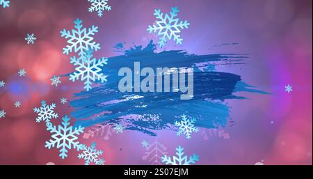 Image of blue abstract pattern, lens flare, looping snowflakes and bokeh effect in background Stock Photo
