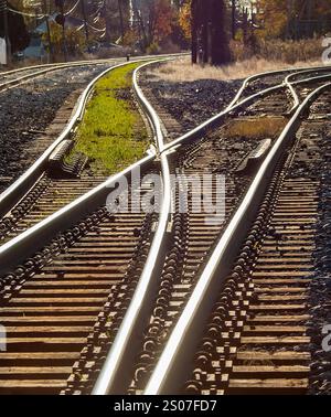 One Train Switch Paths Railroad track switch spur direction of train travel Stock Photo - Alamy