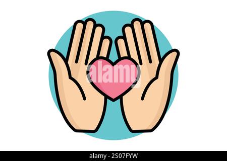 Kindness icon. colored outline icon style. hand with heart. icon related to donation and charity. donation elements vector illustration Stock Vector