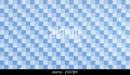 Mosaic swimming pool tile pattern in blue shades. Square ceramic elements creating checkerboard design with soft azure tones. Seamless aquatic texture for bathroom walls, spa interior backgrounds. Stock Vector