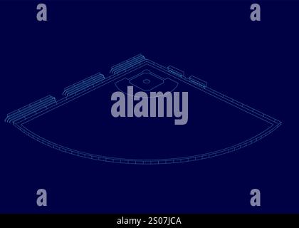 Blue baseball field with a diamond shape. The field is empty Stock Vector