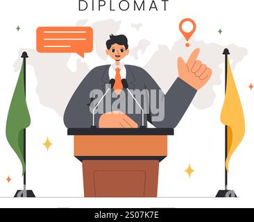 Diplomat Profession Vector Illustration Featuring International Negotiations and Agreement Signing for Worldwide Representation of Countries Stock Vector