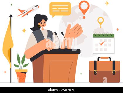 Diplomat Profession Vector Illustration Featuring International Negotiations and Agreement Signing for Worldwide Representation of Countries Stock Vector