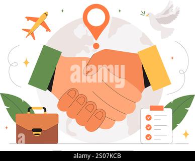 Diplomat Profession Vector Illustration Featuring International Negotiations and Agreement Signing for Worldwide Representation of Countries Stock Vector