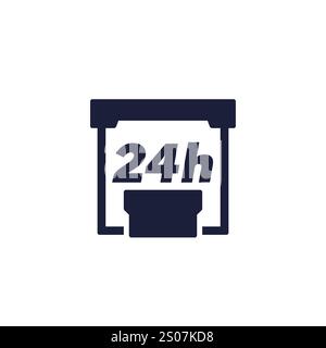 24h booth icon, exhibition stand on white Stock Vector