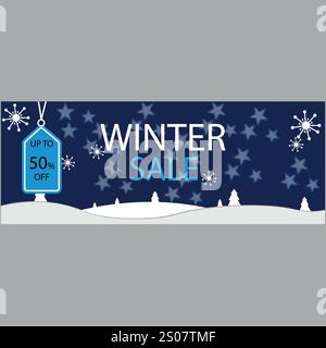 50%off, winter sale, vector offer banner, Stock Vector