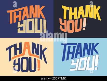 Thank You Illustrative lettering compilation set.  Vector Lettering design illustration for web, t-shirt design, other graphic design use Stock Vector