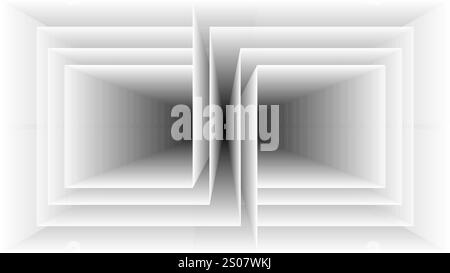 Gray abstract background wallpaper with squares tunnel way to dark Stock Vector