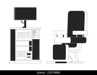Medical equipment and examination chair black and white 2D line object Stock Vector