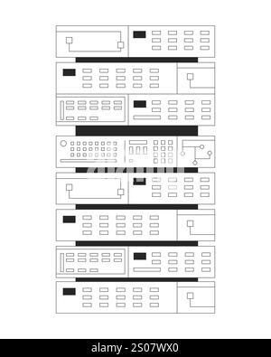 Data server rack with panels and buttons black and white 2D line object Stock Vector