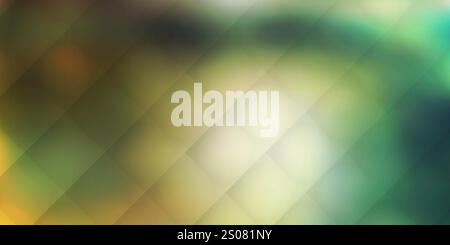 Tiles of Translucent Squares Beyond a Gradient Texture Colored in Shades of Green, Golden and Brown - Geometric Mosaic Pattern, Glossy Grid on Blurred Stock Vector