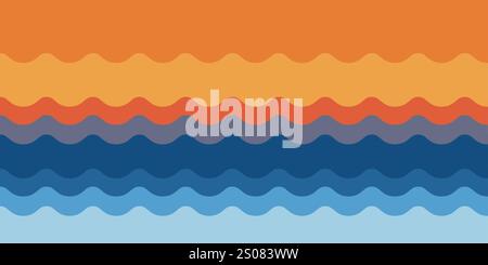 Orange, Brown and Blue Wavy Lines Pattern - Background Design Stock Vector