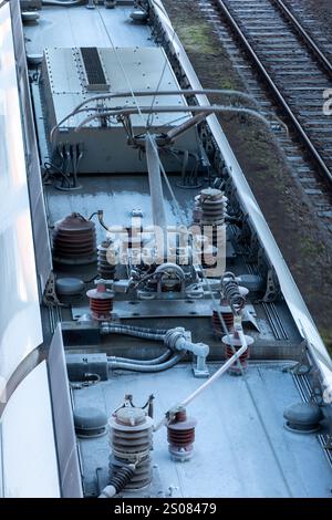 Pantograph Mechanism on an Electric Train: High-Quality Railway Stock Photo Stock Photo