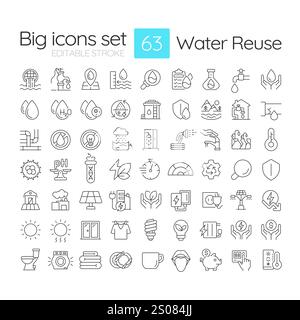 Water reuse linear icons set Stock Vector