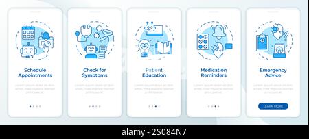 Healthcare chatbot use cases blue onboarding mobile app screen Stock Vector