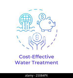 Cost effective water treatment blue gradient concept icon Stock Vector