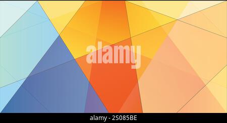 Vibrant Triangles Mosaic: A Dynamic Geometric Composition of Overlapping Colors - Abstract Background Design Stock Vector