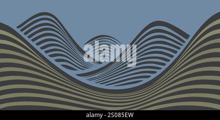 Dark Wavy Retro Style Erratic Surface, Minimalist Terrain, Mountains, Peaks, Valleys - 3D Effect, Editable Vector Background Design Stock Vector