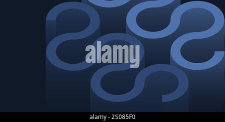 Abstract Background with Interlocking 3D Curving Shapes: A Dark Blue Geometric Wavy Pattern Design with Fluid Curves and 3D Depth Stock Vector
