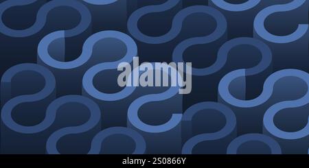 Abstract Background with Interlocking 3D Curving Shapes: A Dark Blue Geometric Wavy Pattern Design with Fluid Curves and 3D Depth Stock Vector