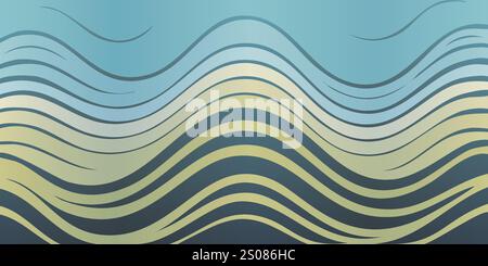 Simple Blue, Black and Green Colored 3D Wavy Curving Lines, Stripes Pattern - Colorful Abstract Background, Multi Purpose Template Design in Editable Stock Vector